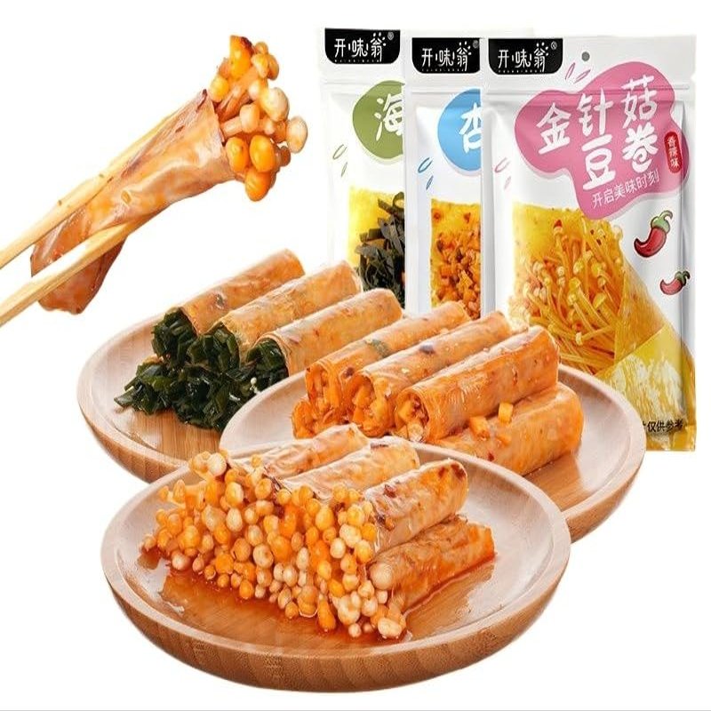 Enoki Mushroom,Kelp Mushroom Bean Roll120g/bagPickled Vegetables,Healthy Snack,Ready-to-Eat Meal Replacement Food,Delicious Chinese Snack Gift (Mixed flavor,3bags)