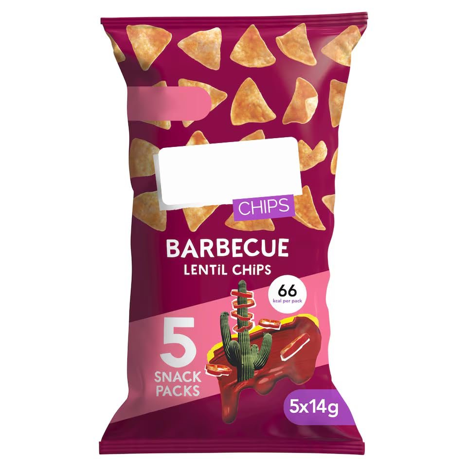 Bbq Lentil Chips, Gluten Free, Vegan, No Palm Oil, Natural Seasoning, 5x14g Packs, 66 kcal per Pack