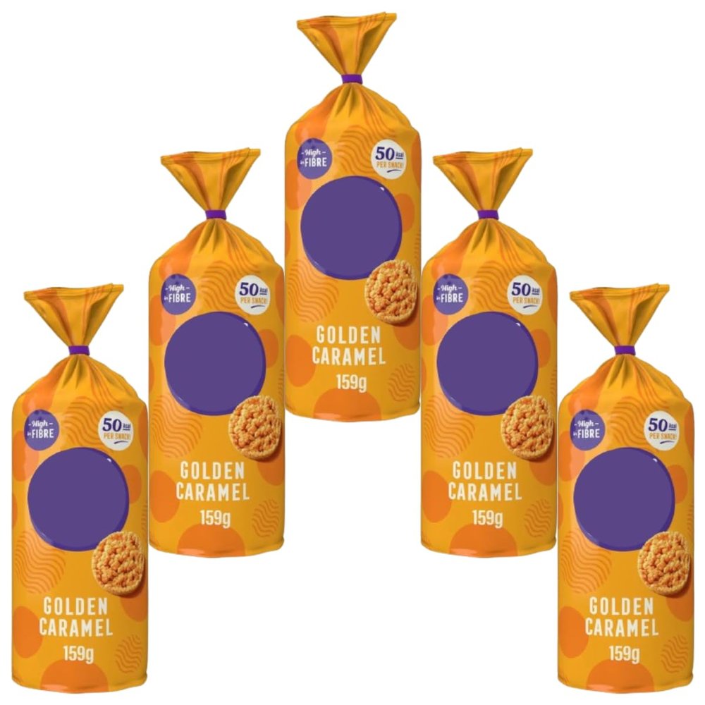 Golden Caramel Jumbo Rice Cake Crisps, High in Fibre, 50Kcal per Snack, Popped Never Fried, 159g Pack Of 5