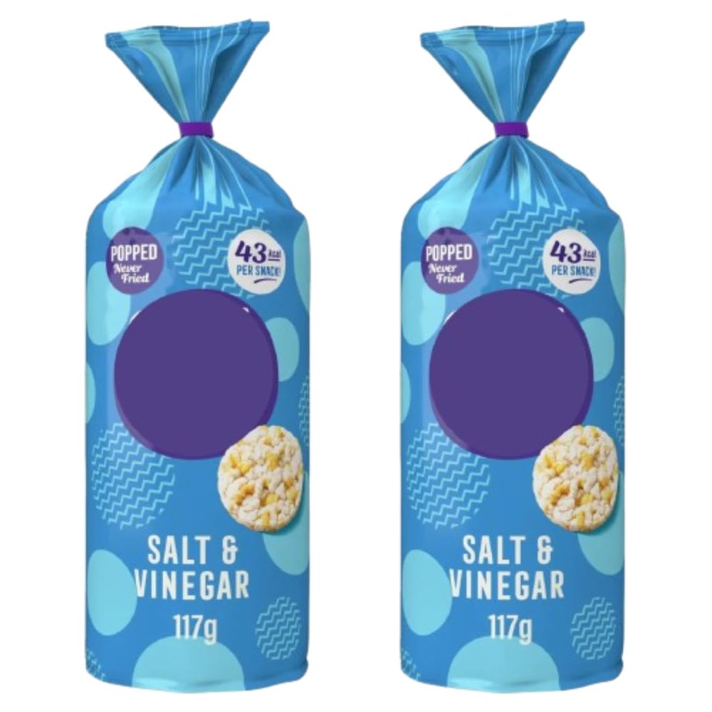 Salt & Vinegar Rice Cakes, Popped Never Fried, 43 kcal per Snack, Crispy Rice and Corn Cakes, 117g, Pack Of 2