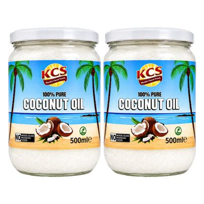KCS Coconut Oil 500ml Pack of 2 | Pure Coconut Oil | Suitable for Cooking, Frying, Baking & External Use | Multi-Purpose Oil | 2 x 500ml Bottles