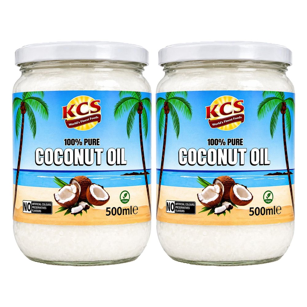 KCS Coconut Oil 500ml Pack of 2 | Pure Coconut Oil | Suitable for Cooking, Frying, Baking & External Use | Multi-Purpose Oil | 2 x 500ml Bottles