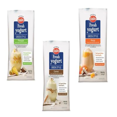EasiYo Yogurt Greek Style, Pineapple, Coconut & Mango Flavours with Coconut Bits, Makes 1kg