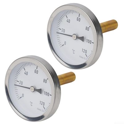 2pcs Bimetal Thermometer with Copper Sheath and Stainless Steel Housing for Boiler Buffer Tanks and Outdoor Wood Stove Applications 0-120C