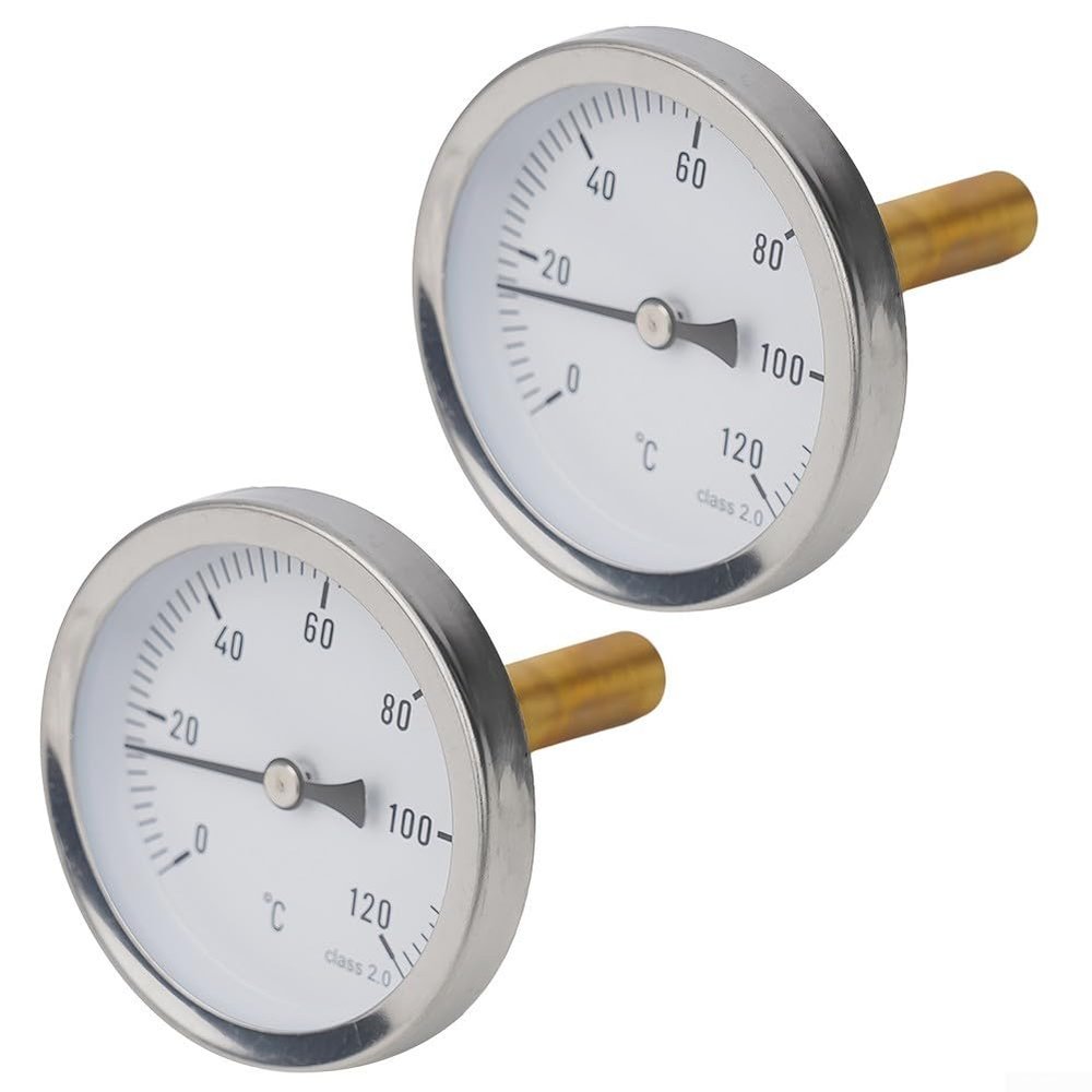 2pcs Bimetal Thermometer with Copper Sheath and Stainless Steel Housing for Boiler Buffer Tanks and Outdoor Wood Stove Applications 0-120C
