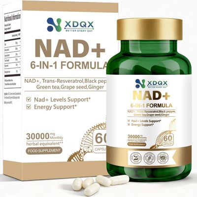 NAD+ Supplement for Men & Women with Resveratrol, 500mg NAD+ Cellular Energy Support, Anti Aging & Fatigue Reduction Formula with Green Tea, Grape Seed & Absorption Boost, White