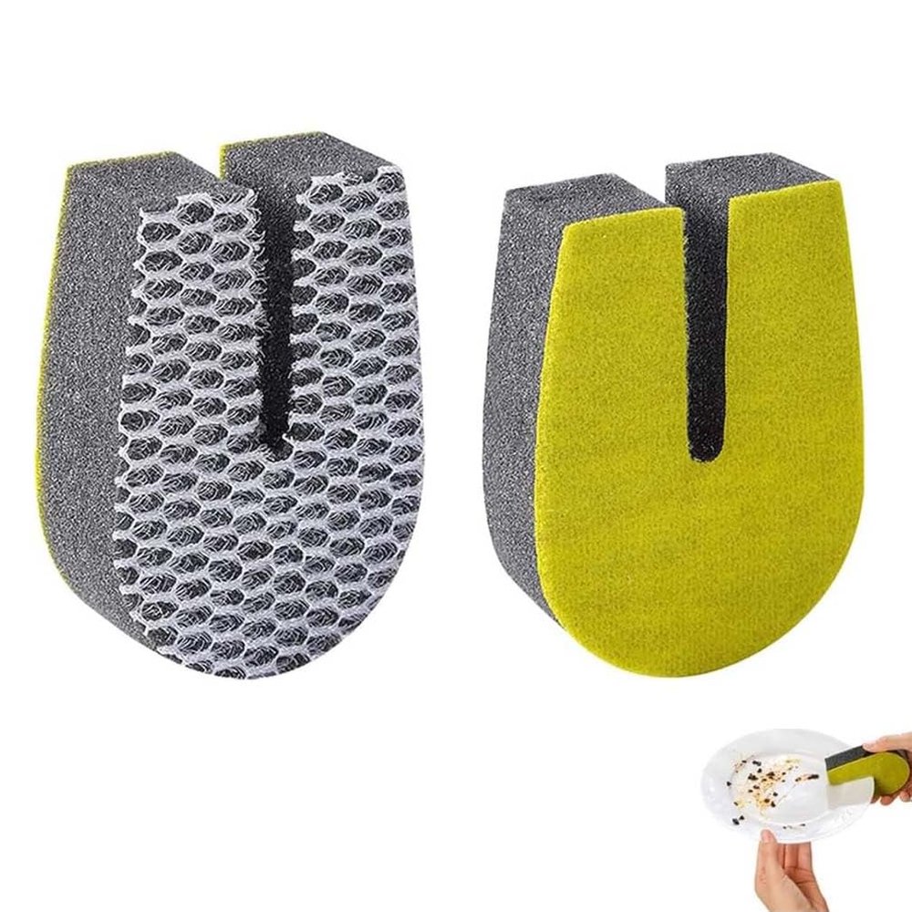 2026 New U Shaped Double Sided Sponge Scrubber, Reusable Dishwashing Sponges, Groove Design, Multi-Purpose Cleaning Sponge for Kitchen Dishes, Cups, Pots and Pans (2PCS)