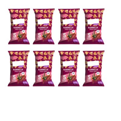 Bbq Lentil Chips, Gluten Free, Pack of 8, Vegan, No Palm Oil, Natural Seasoning, 5x14g Packs, 66 kcal per Pack
