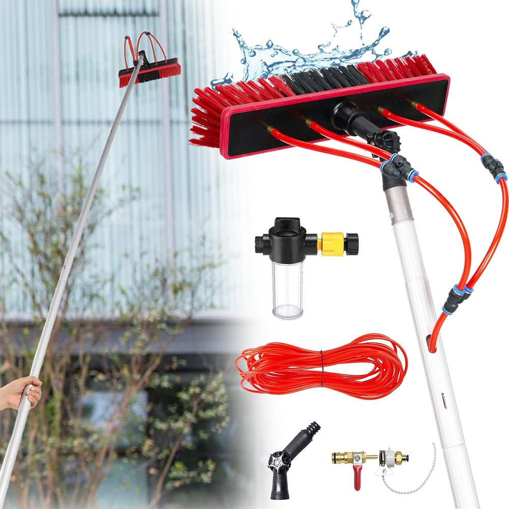 16m Water-Fed Window Cleaning Bar with 55cm Brush & Soap Dispenser, Aluminum Tool for, Solar Panels, Greenhouses, Roofs & Cars - Ultimate Cleaning Solut