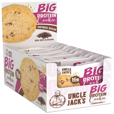 Uncle Jacks BIG Protein Cookie 12 x 100g High Protein Soft-Baked Cookie 16g Protein Delicious On-the-Go Snack (Oatmeal Raisin)
