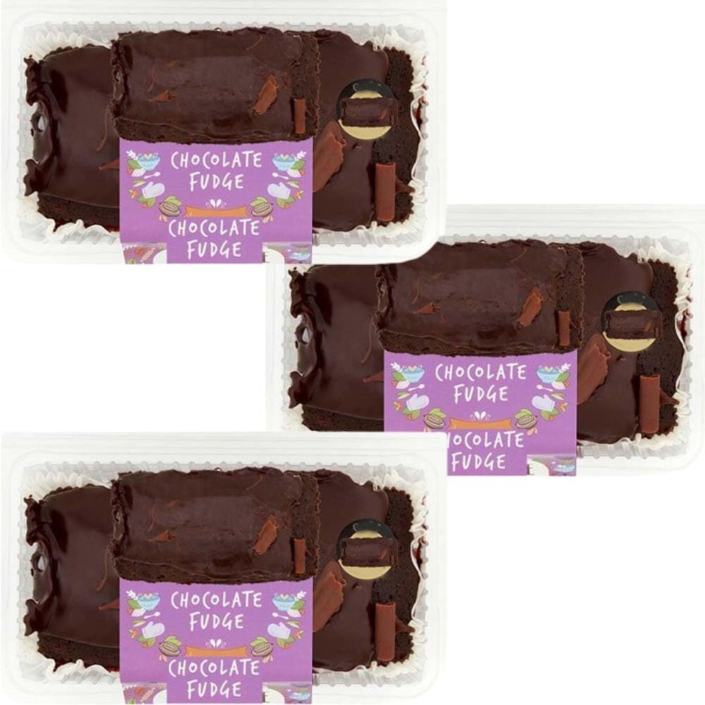 Chocolate Fudge Cake 400g Rich Moist Chocolate Cake with Smooth Chocolate Icing & Chocolate Curls Topping, Indulgent Dessert Treat, Ready to Serve Sweet Cake (3 x Pack)
