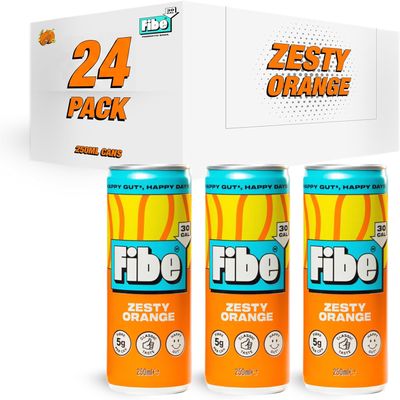 FIBE Soda | Rich in Beneficial Live Cultures | Boosts Immune System | Low Calories | Vitamin B&C | Vegan & Gluten Free | Recyclable & Sustainable (Zesty Orange - 24x250ml)
