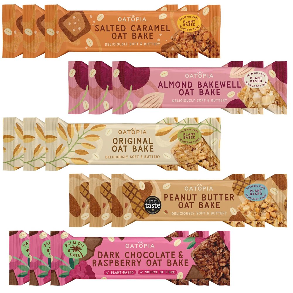 Oatopia Flapjack Bars Variety Pack 5 Flavours Soft Baked Oat Bars Multipack Plant-Based Snack, Source of Fibre, Oat Snacks for Breakfast & On-the-Go (Pack of 15)