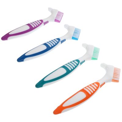 FRCOLOR 4pcs Denture Cleaning Brush Set with Soft Bristles and Comfortable Grip, Environmentally Friendly Pp and TPE Material, Designed for Cleaning Partial Dentures and Random Color