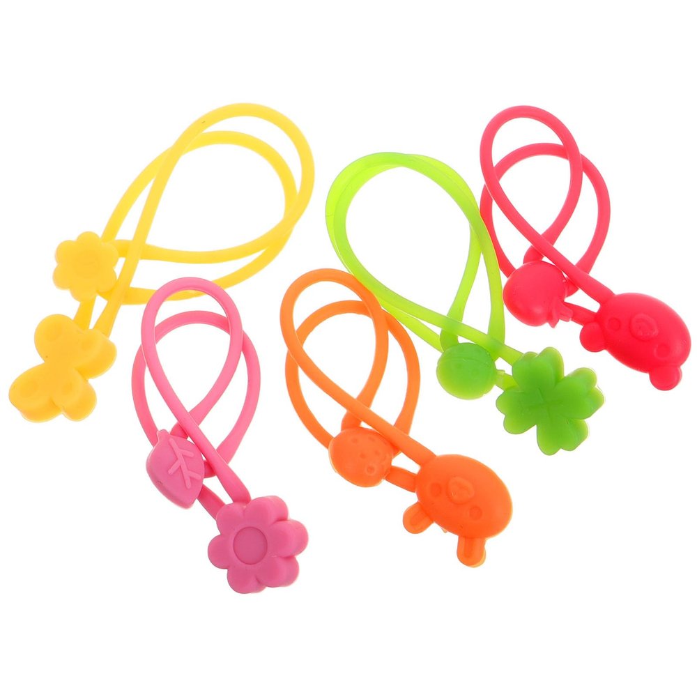 ABOOFAN 5pcs Stretchy Silicone Bands for Bento Box and USB Cable, Multifunctional Elastic Wrapping Bands with Large Size and Sturdy Material, for School and Home Use