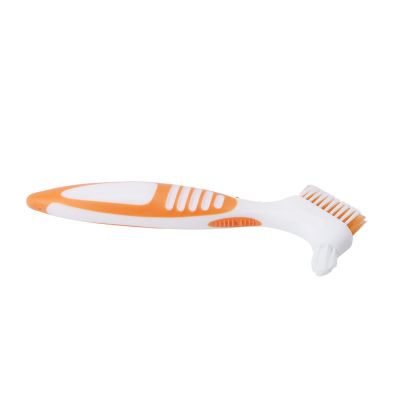 FreshCart Basics Denture Toothbrush Safe Plaque Removal Dual Head Cleaning Tool for Partial Dentures Half Complete Dentures Orange