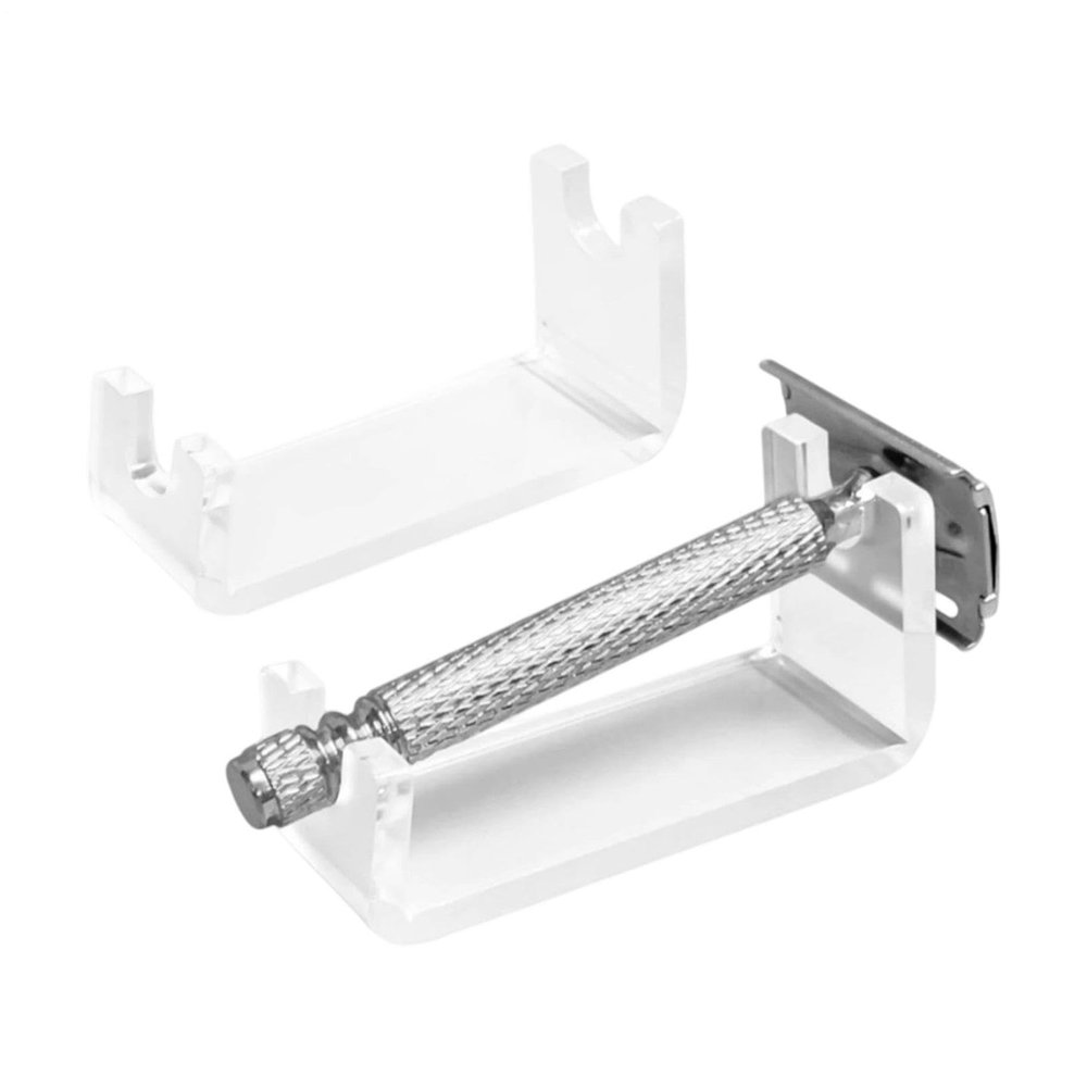 2 Pack Acrylic Double Edge Safety Stand - 11x5x4cm Portable Bathroom Countertop Holder For Shaver Organizer - Storage