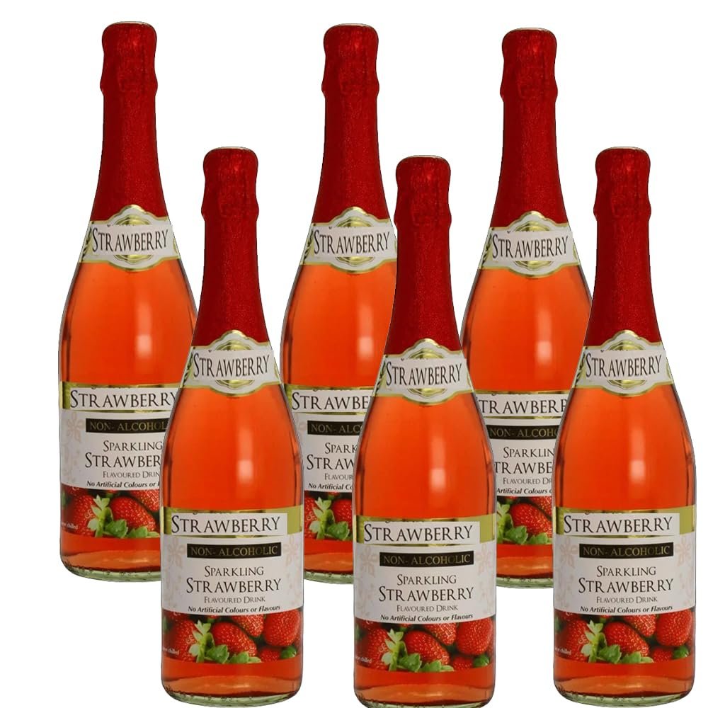 Variety Flavour Sparkling Soft Drink Glass Bottle 750ml Red Grape, Strawberry, Mango & White Grape, Refreshing Fizzy Beverage for Parties - dvn (12 x Bottle, Strawberry Sparkling Drink 750ml)