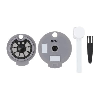 Auratrove Reusable Coffee Capsule Pod for for Bosch Tassimo, 12g Capacity with 60ml and 180ml Lids, Grey Plastic Refillable Cup with Spoon and Brush