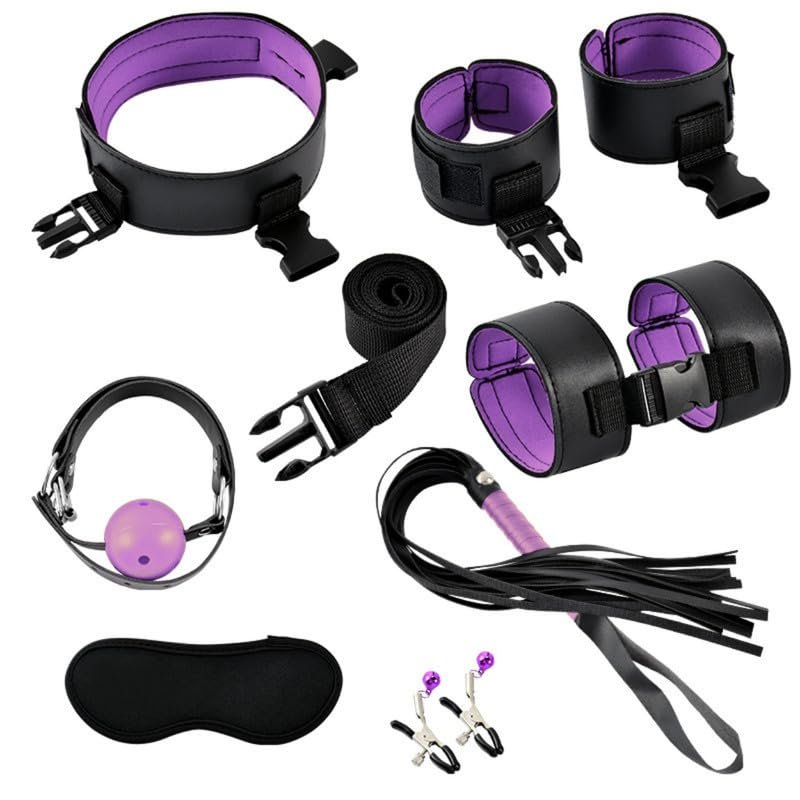8-Piece Purple Sponge Elastic Leg Stretching Training Set with Adjustable Size Design and Soft Plush Texture