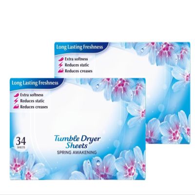 Fabric Conditioner Dryer Sheets Spring Awakening (2 Packs, 34 Sheets Each) Fresh Floral Scent, Reduces Static Cling, Softens Fabrics, Long-Lasting Tumble Dryer Freshness Booster