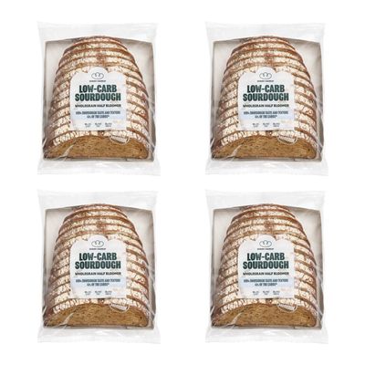 ROBERT ANDREW 4-Pack Low-Carb Sourdough Wholegrain Bread, 5.6g Carbs 7g Protein 88 Kcal, Sliced Half Bloomer, High Protein & Fibre, Freshly Baked, Freezer Friendly, 4x 400g