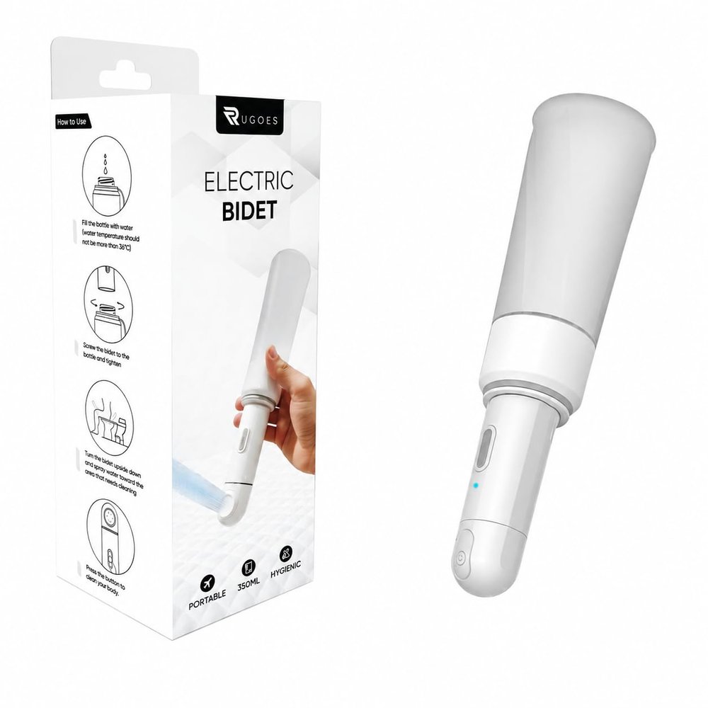 Rugoes Portable Electric Bidet USB Rechargeable Handheld Bidet with Attachable Water Bottle, Adjustable Nozzle, Personal Hygiene for Travel & Home White