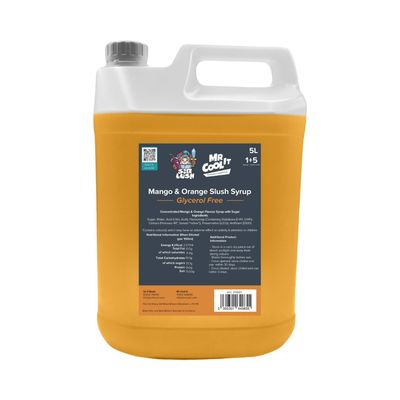 Mr Cool It Mango & Orange Slush Syrup 5L - Glycerol-Free Frozen Drink Mix, 6:1 Concentrate, Suitable for All SLUSHI Machines, Vegan, Halal & Gluten Free