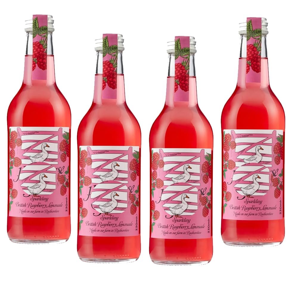 British Raspberry Lemonade Sparkling Drink Bottle 4 x 330ml - Best served chilled - Sparkling Raspberry Drink