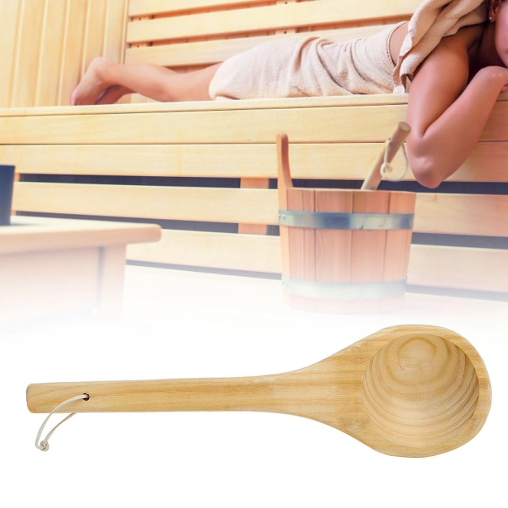 AMONIDA Sauna Single Spoon, Wooden Handle Water Dipper Spoon with Smooth for Sauna Room, Spa, Home and Restaurant