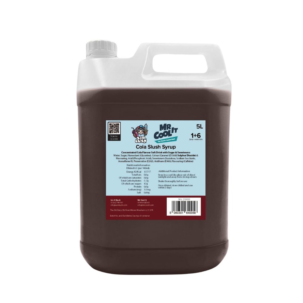 Mr Cool It Cola Slush Syrup 5L - Reduced Sugar Frozen Drink Mix, 6:1 Concentrate, Suitable for All SLUSHI Machines, Vegan, Halal & Gluten Free