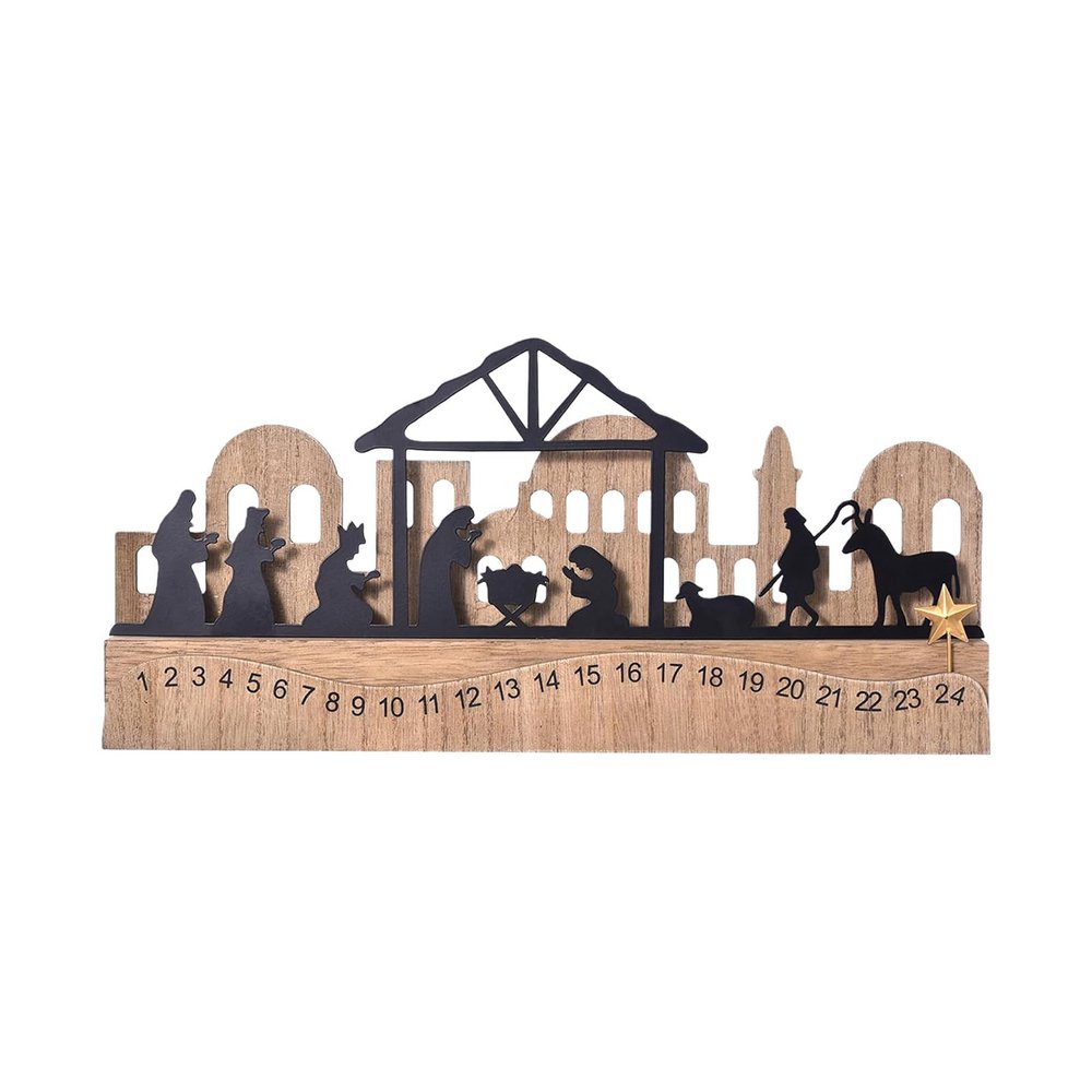 Elnwnnkc Nativity Scene Wood Festival Calendar Advent for Wall Mantels Tabletop Display Celebration Advent Home Decoration