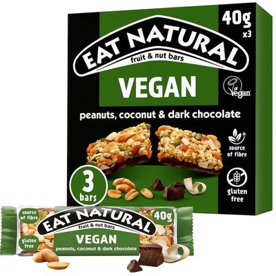 Eat Natural Protein Fruit & Nut Bars By Any Flavor (Eat Natural Fruit & Nut Vegan Peanuts Coconut & Dark Chocolate 40g X 3)