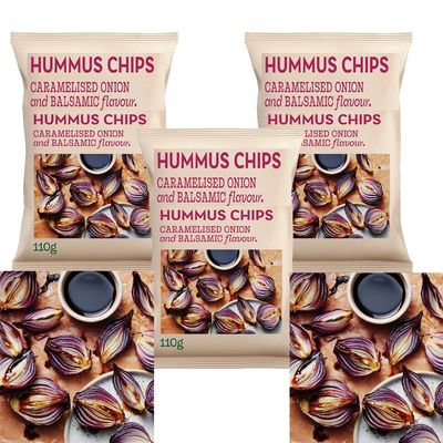 Humus Chips Caramelised Onion and Balsamic Vinegar Chips Bags 110g - Pack of 3
