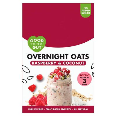 Good For Your Gut Overnight Oats, Raspberry & Coconut, No Added Sugar, High in Fibre, Vegan, 350g