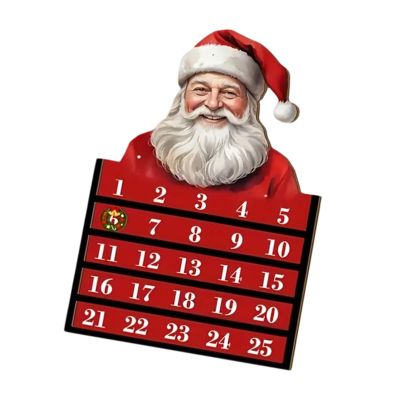 YPBEW Wooden Santa Holiday Advent Calendar Christmas Count Down Ornament Natural Wooden Home Decoration Traditional Santa Wood Calendar