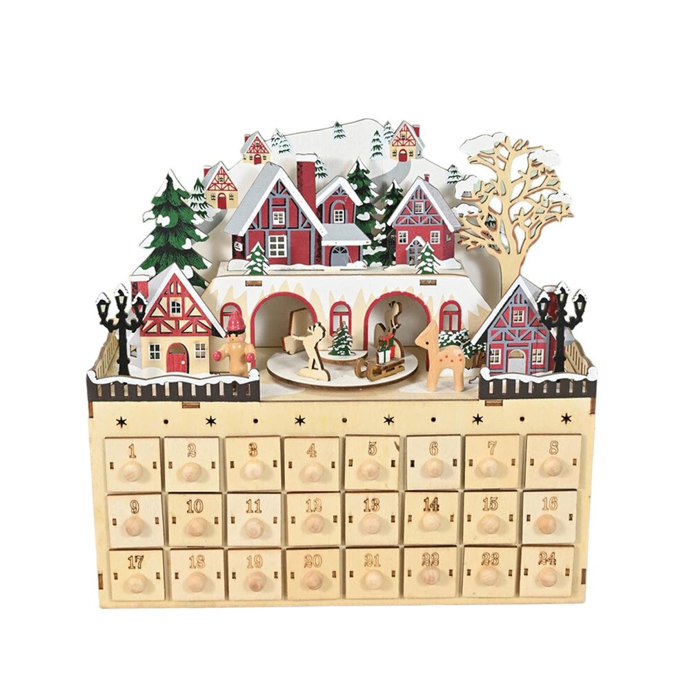 YPBEW Wood Advent Calendar Cabinet with 24 Miniature Drawers Box for Christmas Surprise Planning Christmas Decoration Cabinet with Compartments