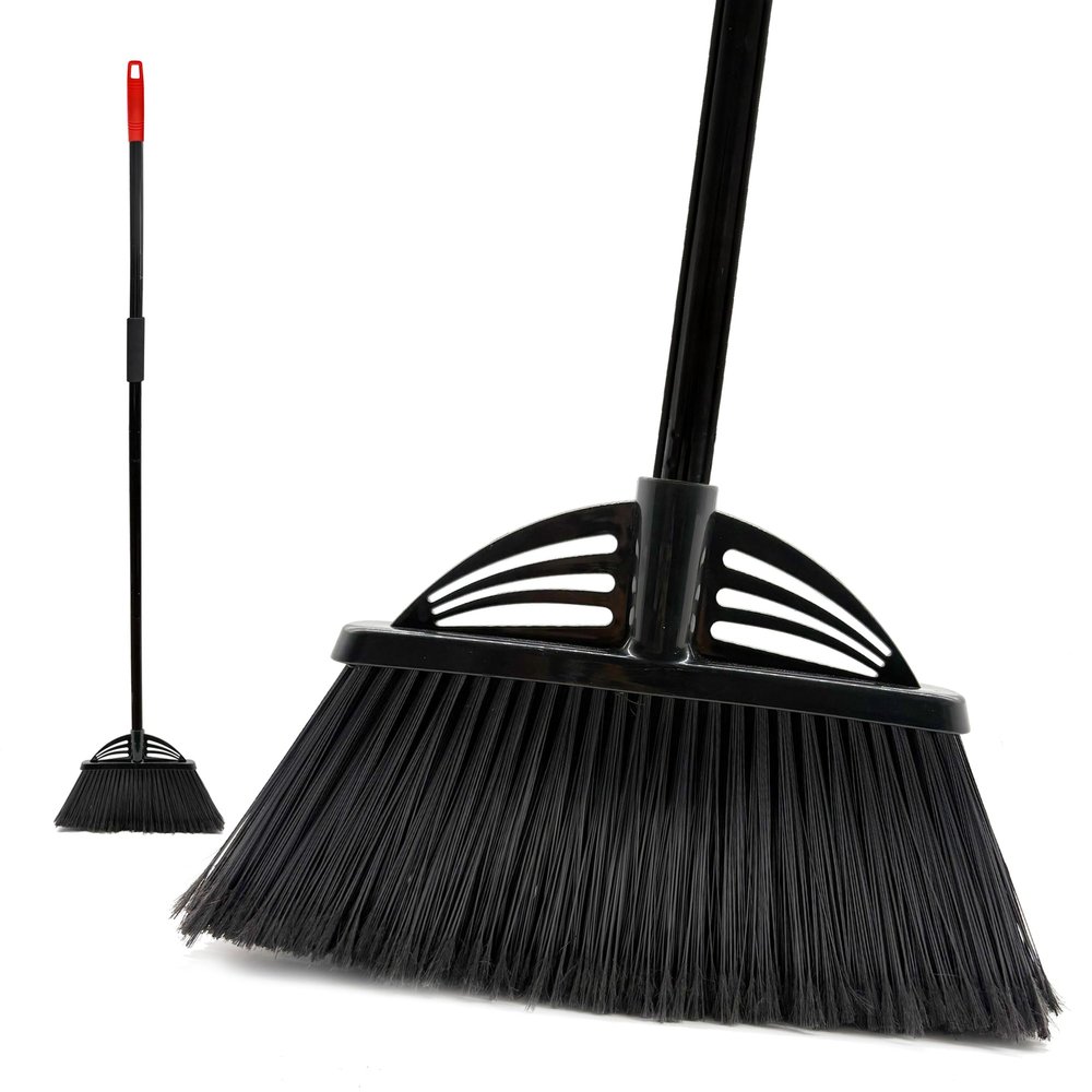 Xifando Four-Section Rod Long-Handled Broom,Heavy-Duty Broom, Angle Broom for Outdoor/IndoorBlack+Red