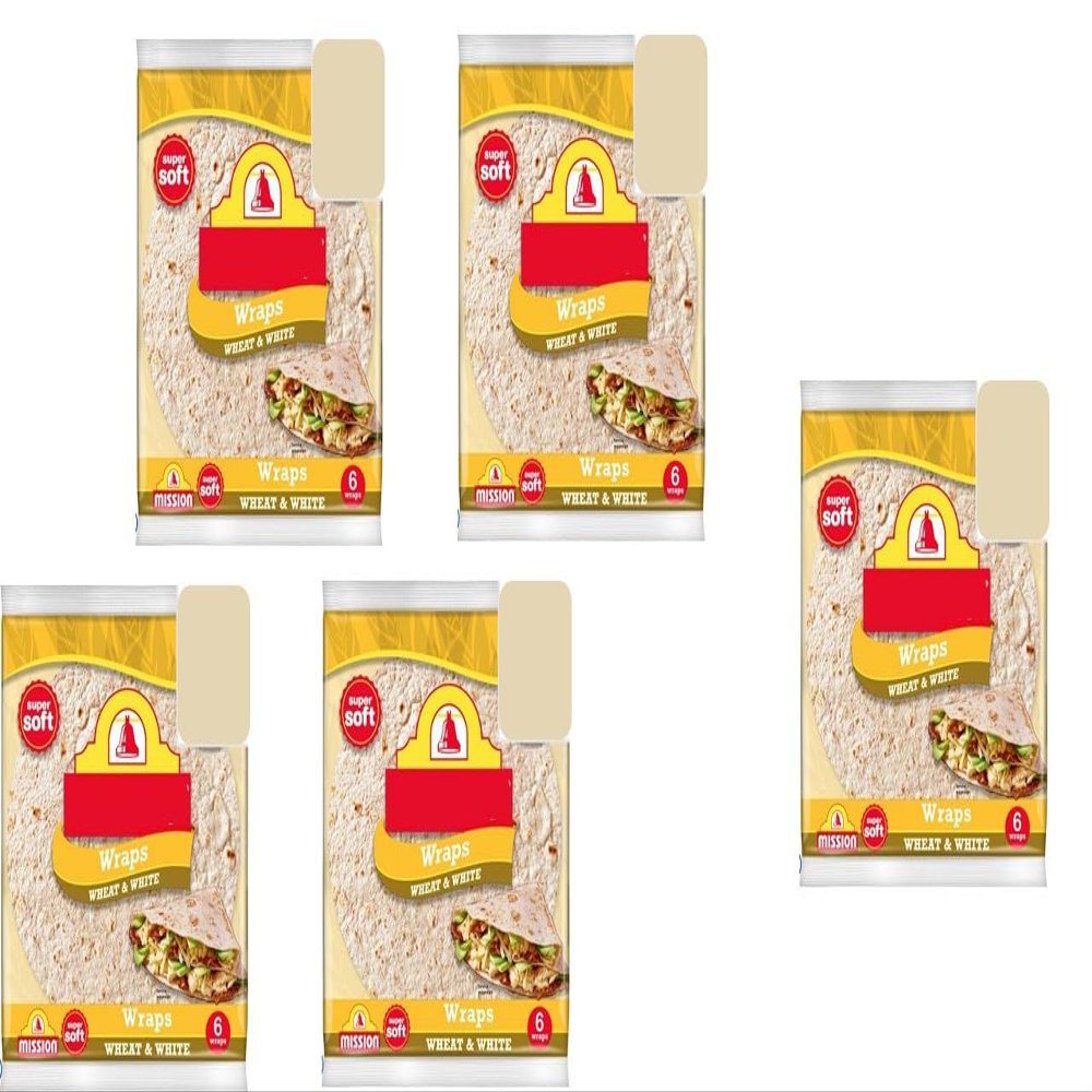 Deli Wheat & White Wraps 367g Pack of 5,Perfect for filling with your favourite ingredients, from grilled chicken and salad to cheese and vegetables.