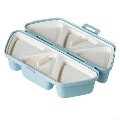 GLOBALHUT 6 in 1 Onigiri for MOLD for Triangle Rice Balls, Foldable Portable Sushi Maker Box with Non-Stick for SURFACE, Food Safe Plastic Lunch Kit for Kids Picnic Travel, Blue(1)