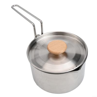 Portable Stainless Steel 1 Liter Kettle Pot with Secure Beech Wood Handle for Boiling and Cooking Outdoors