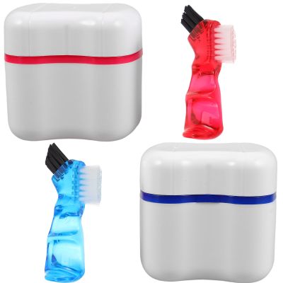 Angoily 2pcs Dentures Cleaning Brush and Retainer Holder Case Set, Elegant European Style Pp+Nylon Material, Comprehensive Oral Care for Travel and Home Use