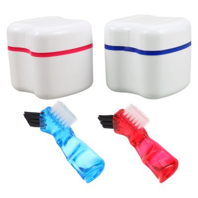 Alasum 2pcs Denture Cleaning Kit with Retainer Holder and Teeth Bath Holder, Portable Toothbrush Case Made of Sturdy Pp+Nylon Materials, Elegant European Style for Home and Travel Oral