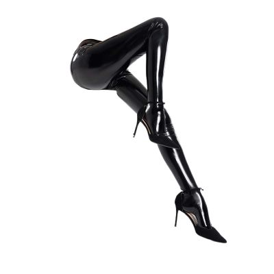 Generisch 2026 Women's Faux Leather Zipper Bodysuit with Tight Trousers for Nightclubs, Dance and Pole Dance Outfits, black, L