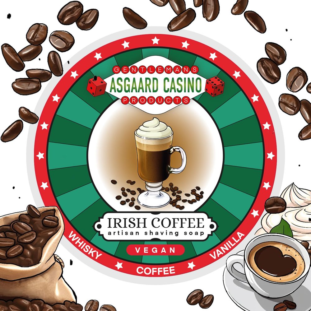 "IRISH COFFEE" (ASGAARD CASINO) VEGAN ARTISAN SHAVING SOAP - Made in UK - Whisky, Coffee & Vanilla - 7 Natural Butters - ALL NATURAL INGREDIENTS - 100g