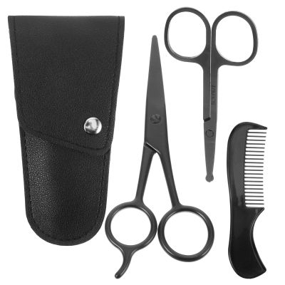 JEWEDECO Mustache Trimming Scissors Anti-Rust Features with Precise Trimming and Beard Scissors Set Stainless Steel, Includes Small Comb and Storage Pouch for Men for Barber Shops