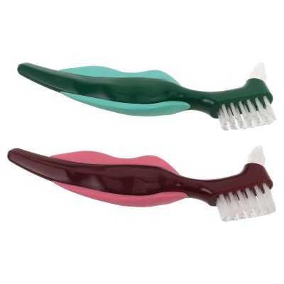 ibasenice Denture Brush Maintains Oral Health for Daily Home Use and Travel with Dual- Design, 2pcs Lightweight Nylon Bristle Cleaner for False Teeth and Dentures for Seniors