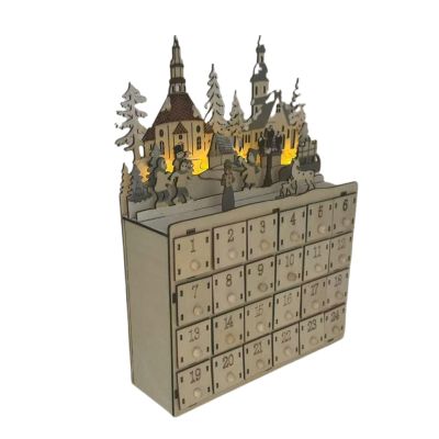 YROHGKPN Lighted Wood Advent Calendar with 24 Drawer Countdown to Christmas Decoration Desktop Ornament Accessories Advent Calendar