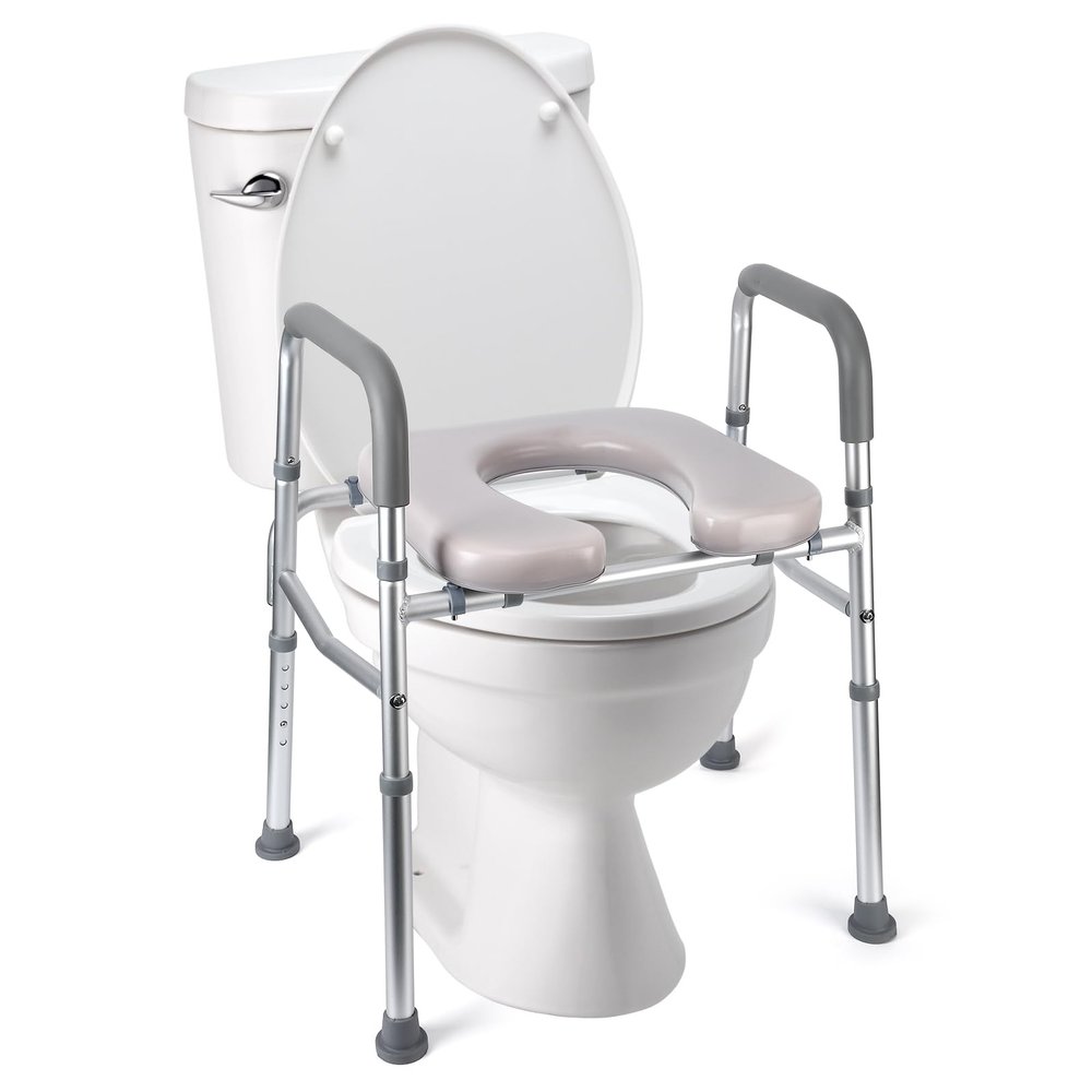 3-in-1 Raised Toilet Seat with Handles, Elevated Toilet Riser for Seniors-350IBS, Raised Toilet Seat with Cushion, Toilet Aids for Elderly, Pregnant, Handicap, Fit Any Toilet,26" X 29.4"
