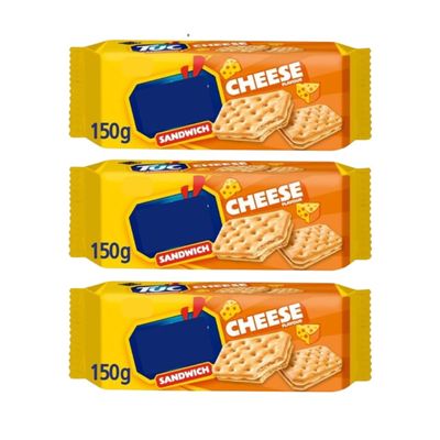 TUC Sandwich Cheese Flavour Cracker Biscuits, Pack of 3, Vegetarian-Suitable Savoury Snack, 150g